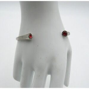 Silver Tone Open‎ Cuff Bracelet Womens Red Crystal End Caps Bangle Jewelry